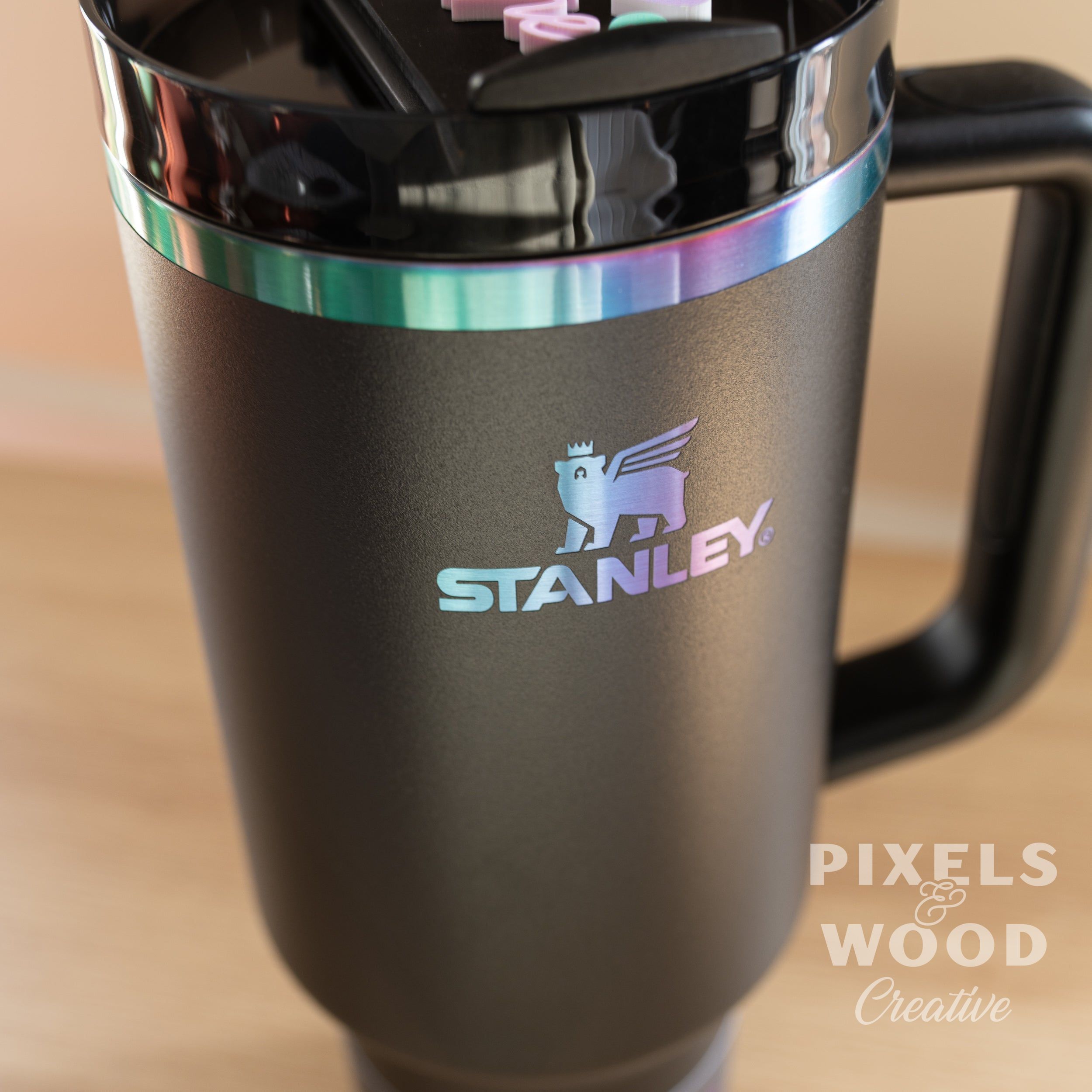 40oz Engraved Stanley Tumbler With Handle Pixels And Wood Creative