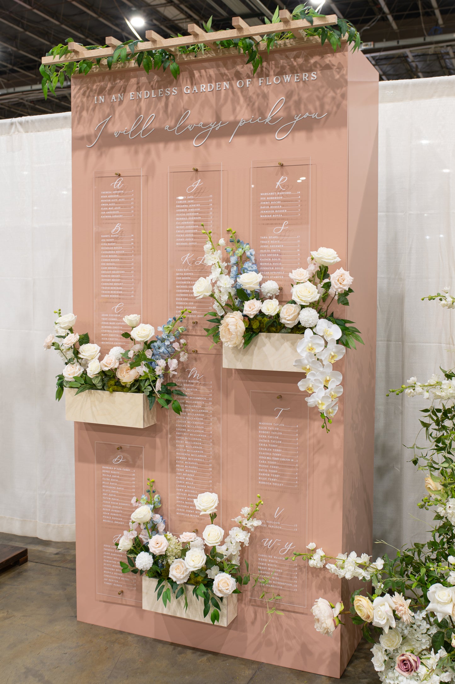 RENTAL 4x8ft Custom Seating Chart Display with Flower Boxes