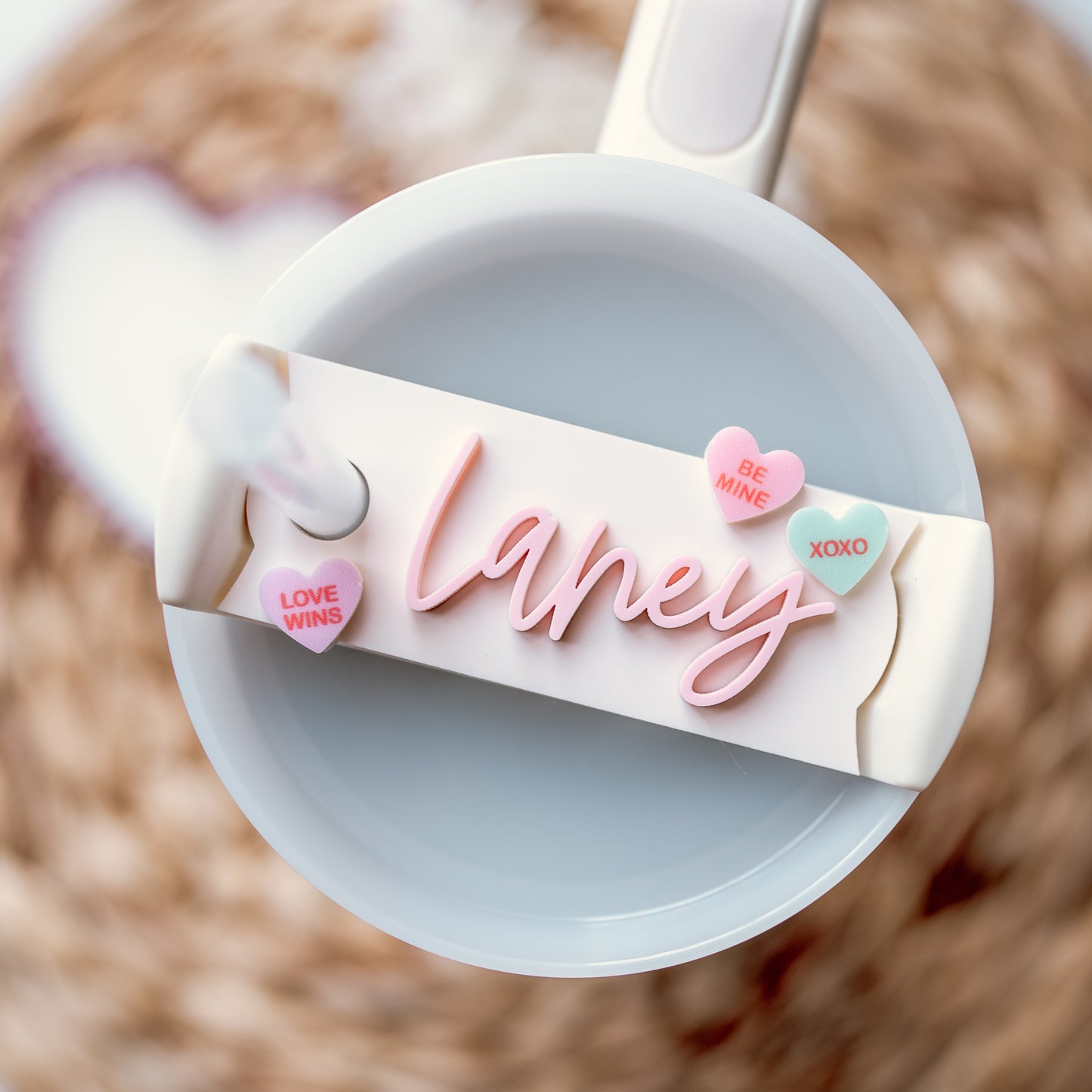 Valentine Candy Hearts Stanley Quencher Acrylic Name Tag
