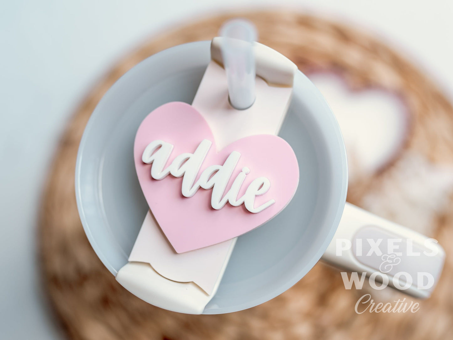 Valentine Heart Stanley Quencher Acrylic Name Tag- Vertical