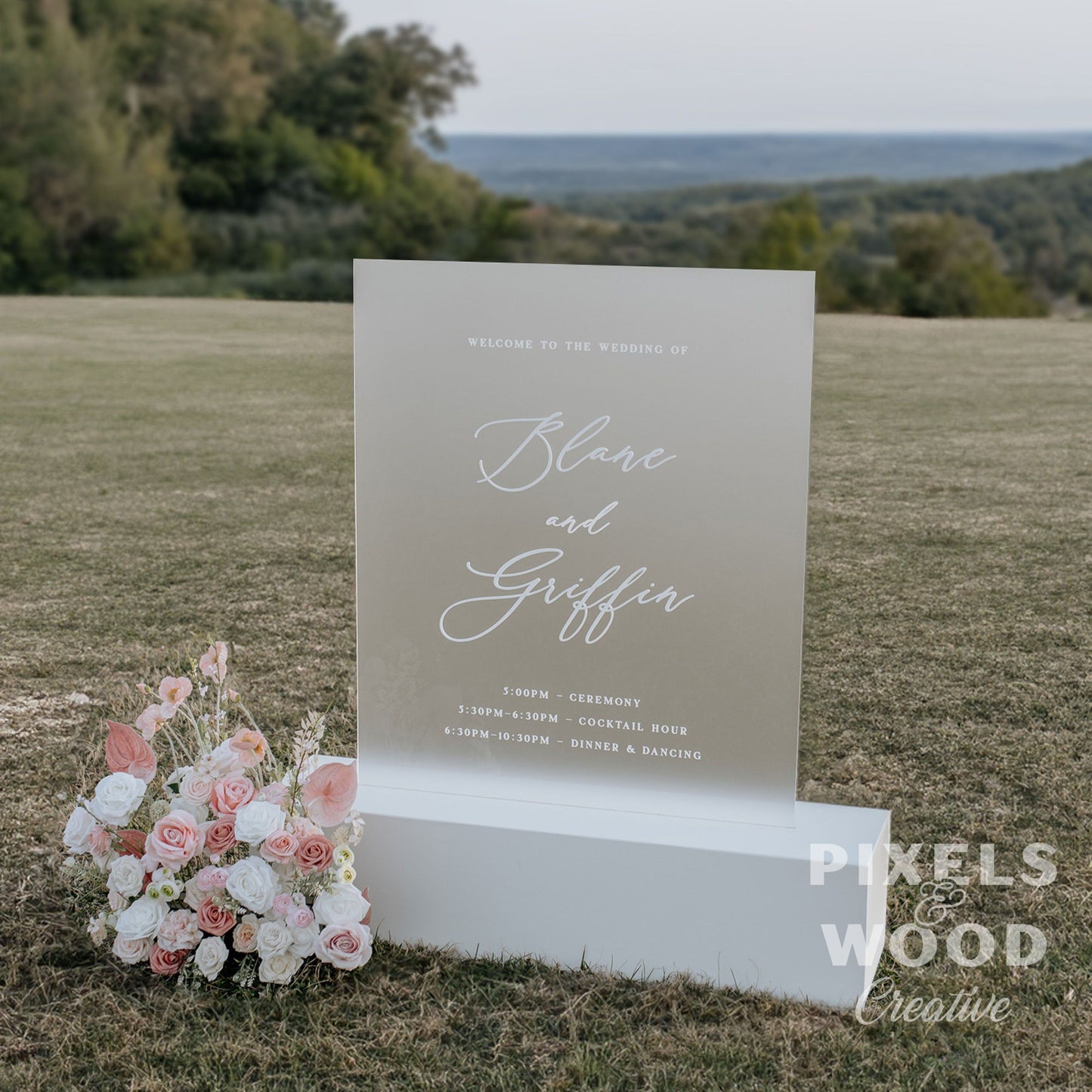 Short Box Base Modern Acrylic Wedding Sign