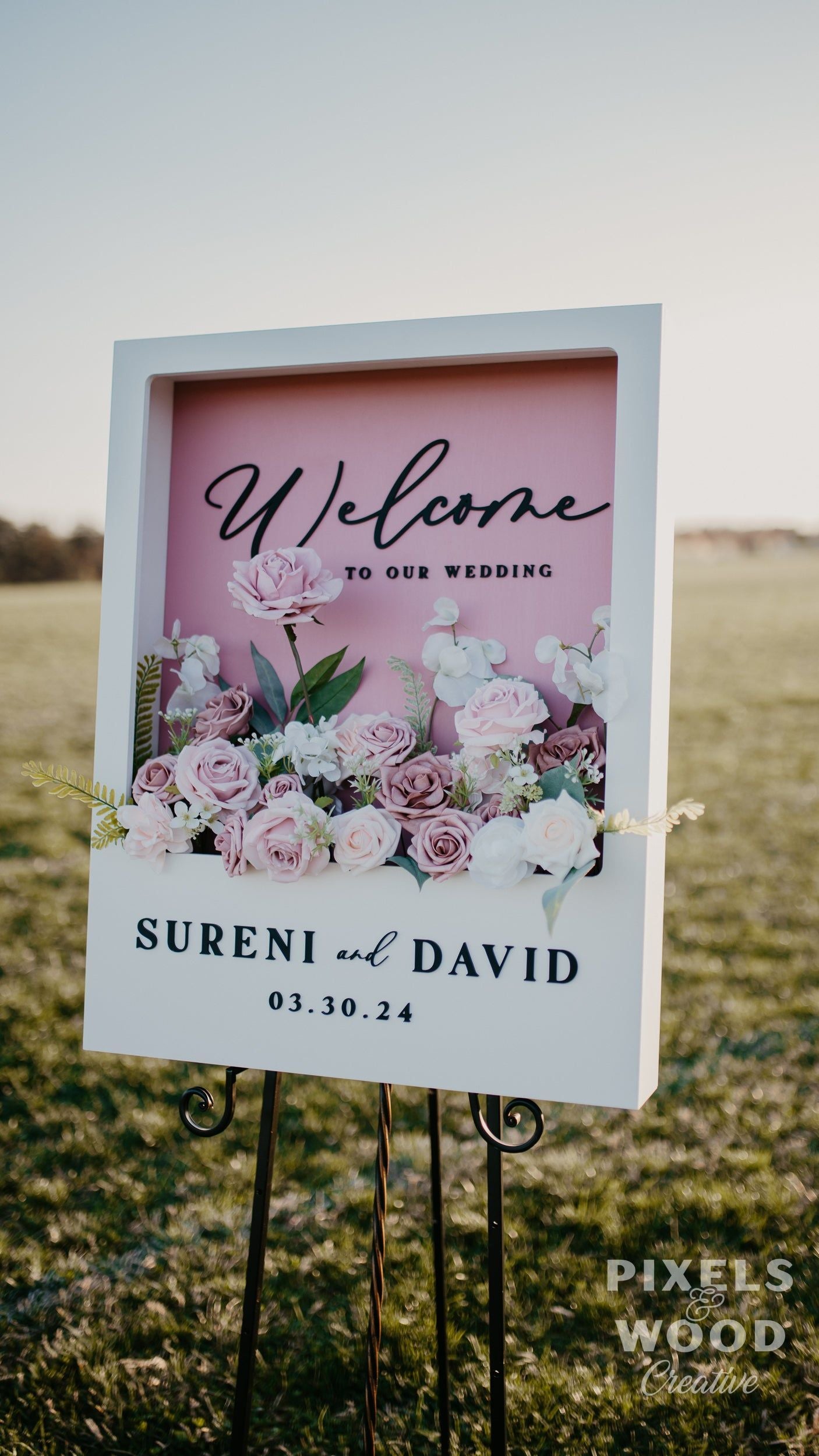 RENTAL Polaroid Style Flower Box Welcome Sign with Custom Lettering