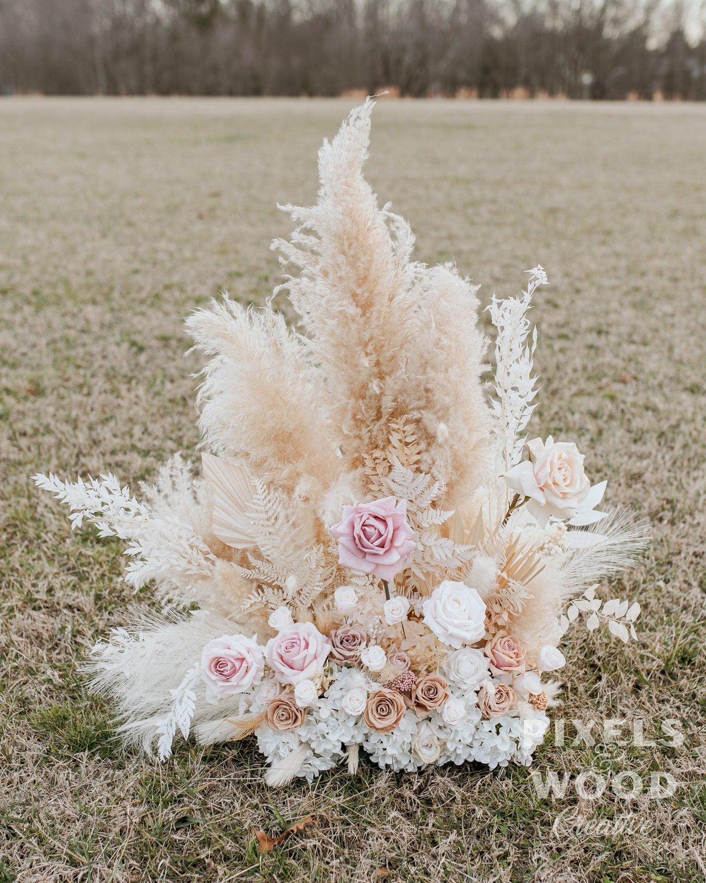 RENTAL Harmony Pampas & Dried Roses Collection Floral Arrangement
