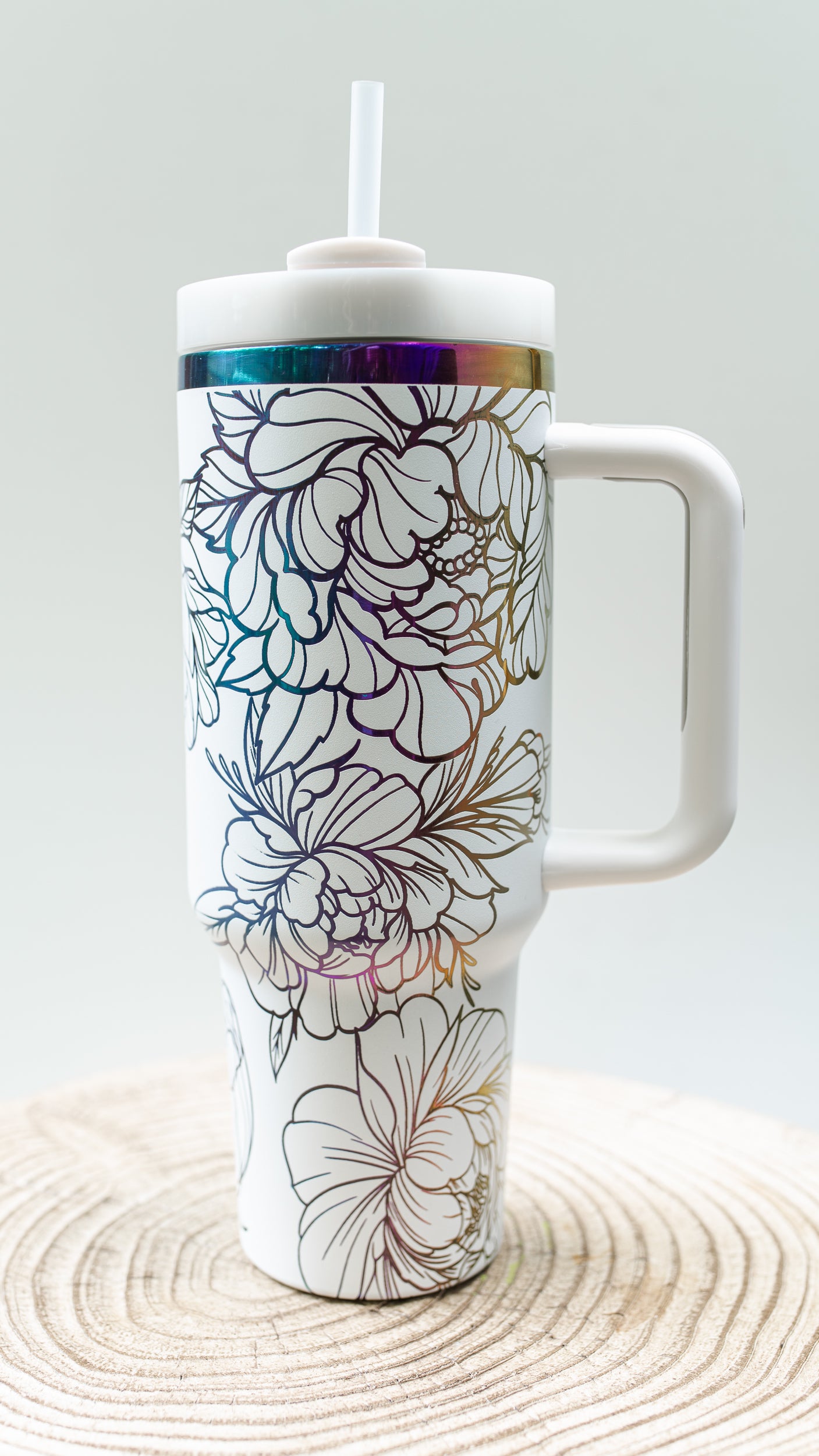 Peony Floral FULL WRAP DUPE Engraved 40oz Tumbler with Handle