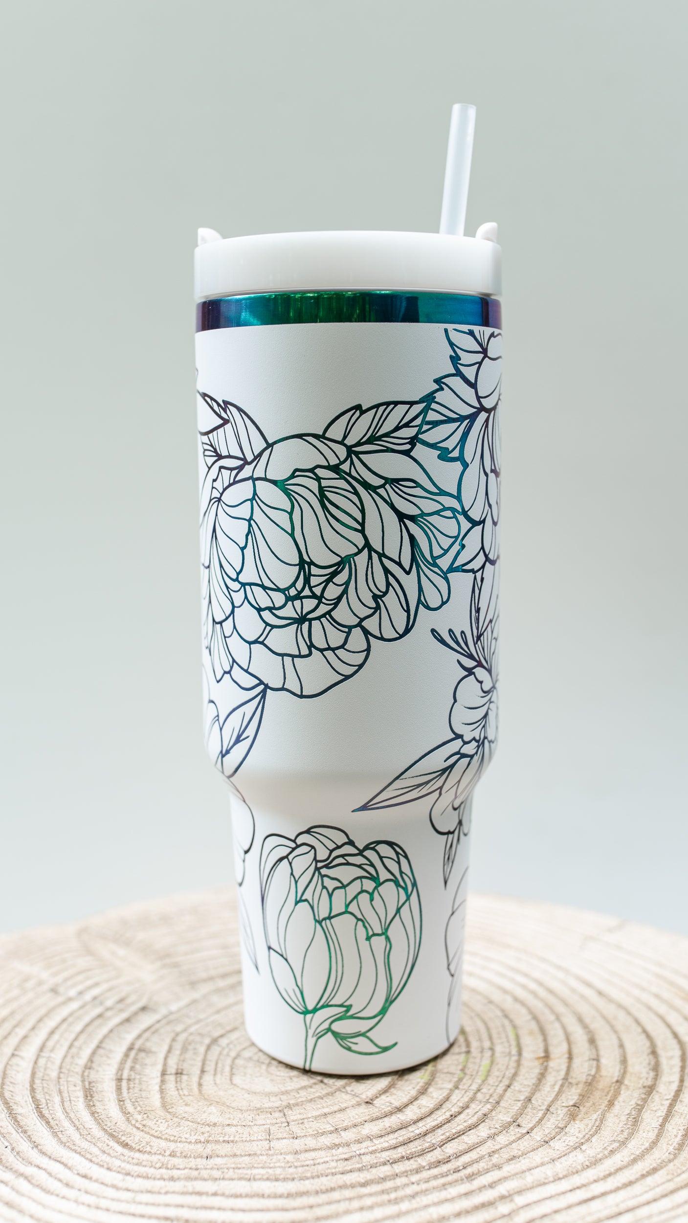 Peony Floral FULL WRAP DUPE Engraved 40oz Tumbler with Handle