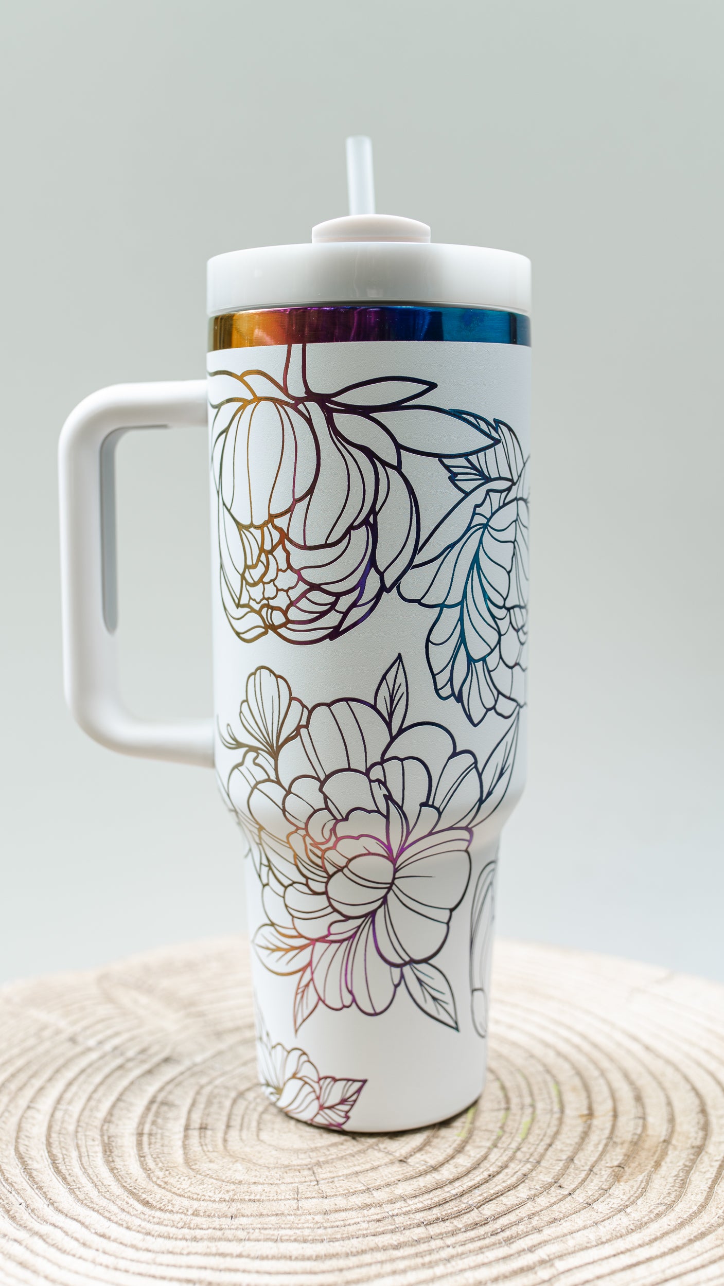 Peony Floral FULL WRAP DUPE Engraved 40oz Tumbler with Handle