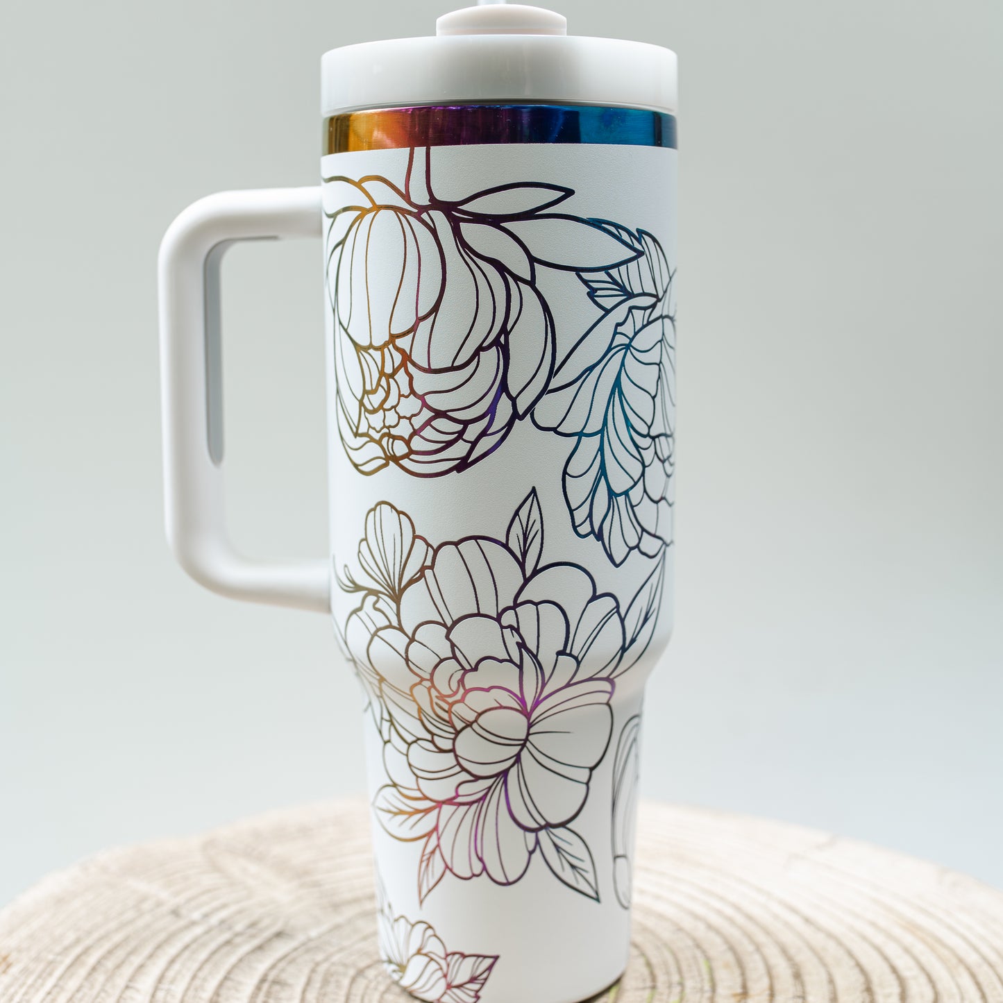 Peony Floral FULL WRAP DUPE Engraved 40oz Tumbler with Handle