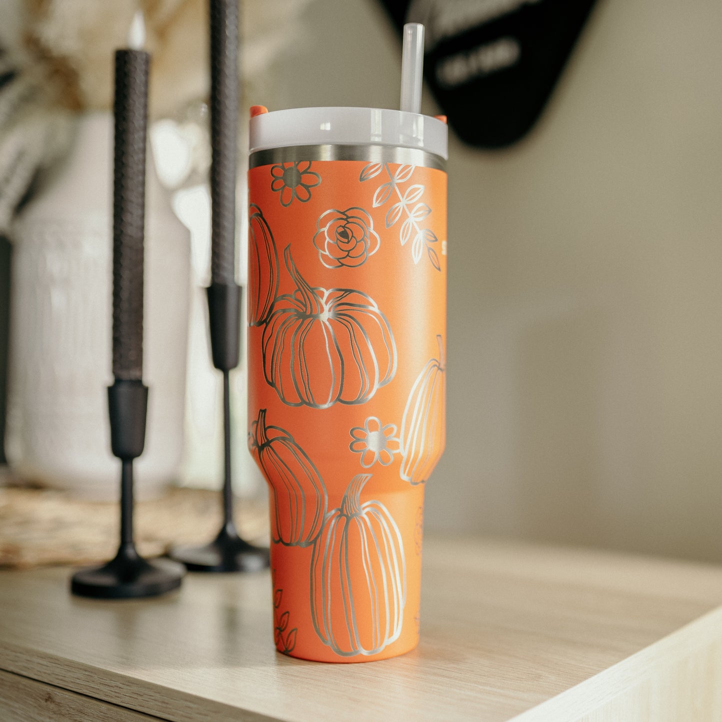 Fall Pumpkins FULL WRAP Engraved 40oz Stanley Cup Tumbler with Handle