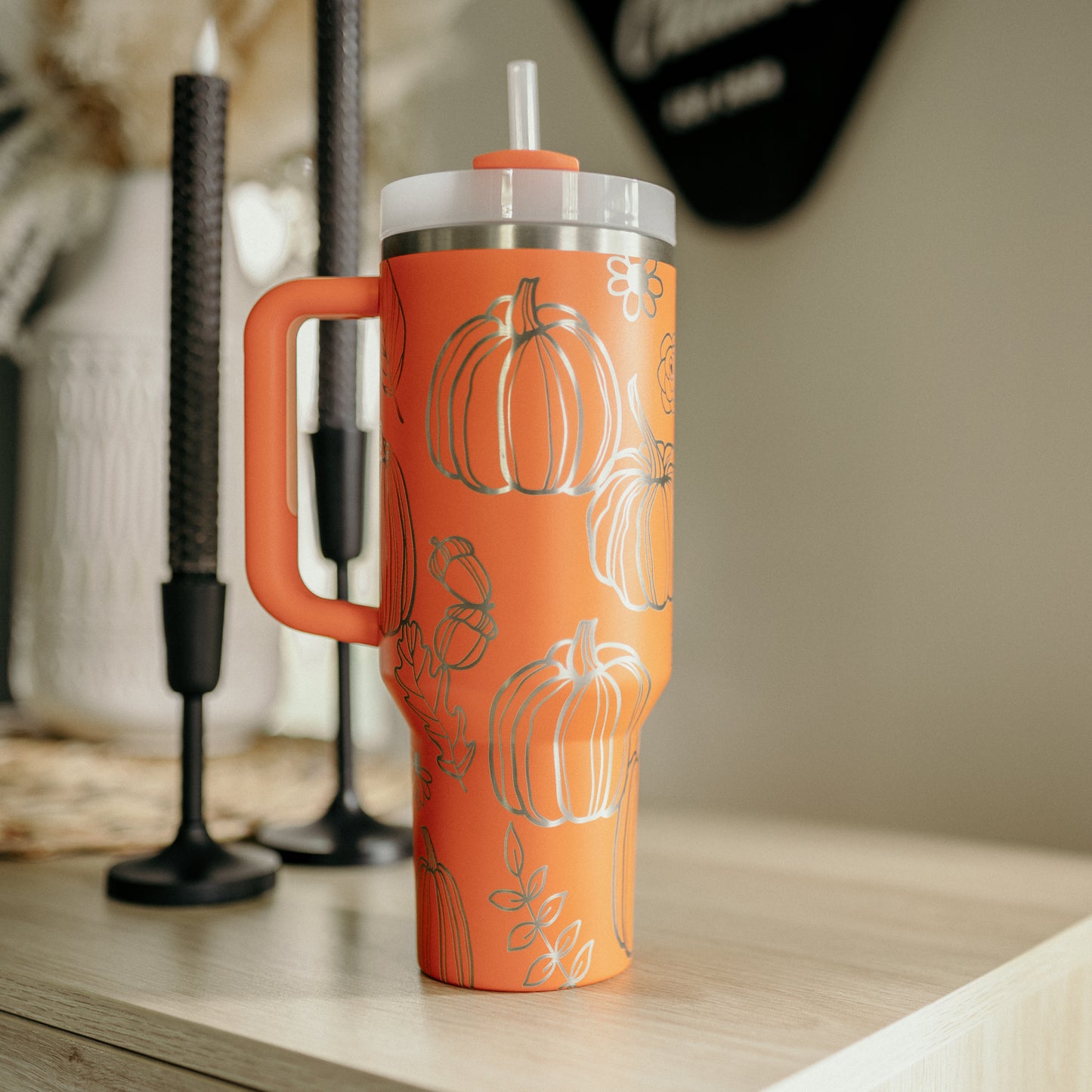 Fall Pumpkins FULL WRAP Engraved 40oz Stanley Cup Tumbler with Handle