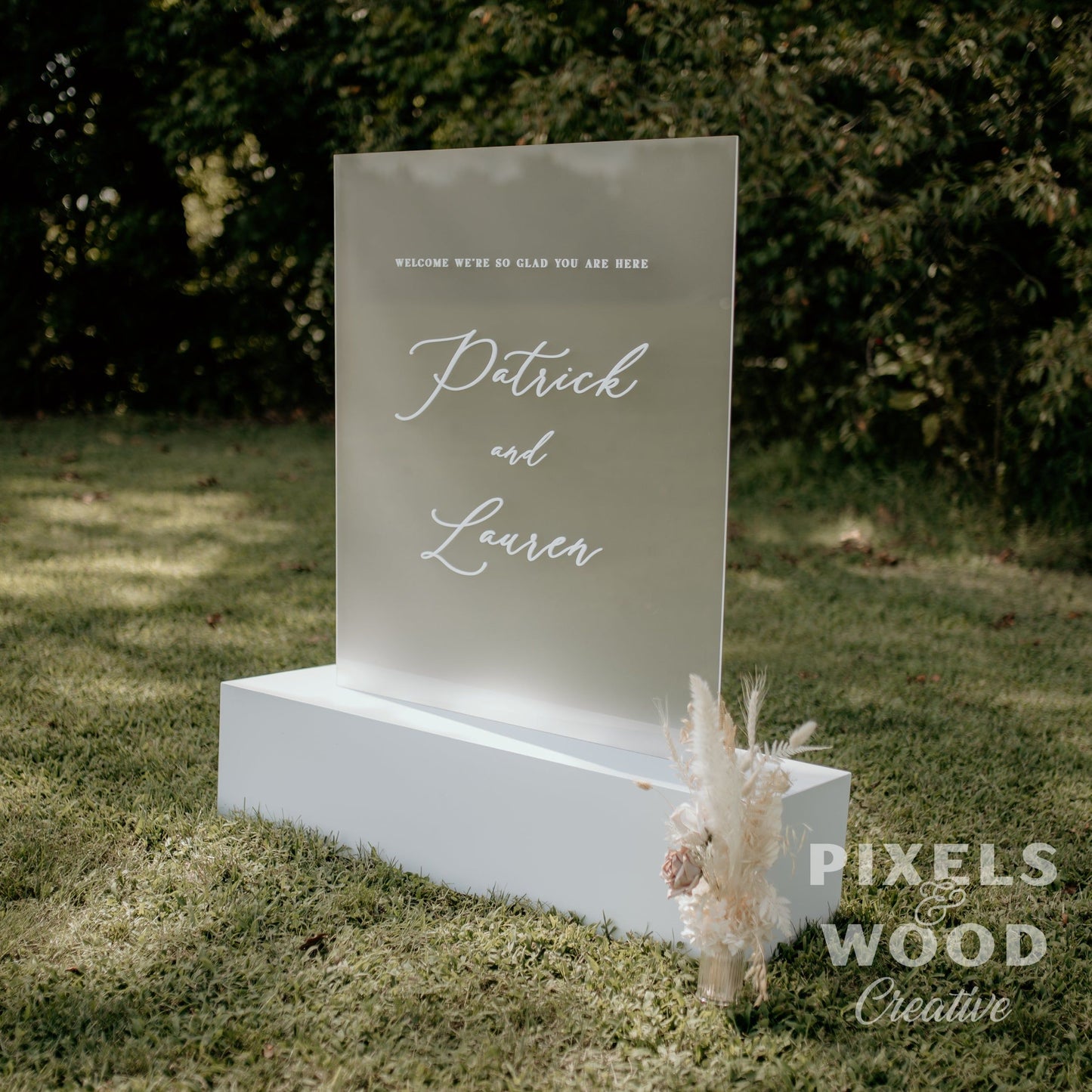 Short Box Base Modern Acrylic Wedding Sign