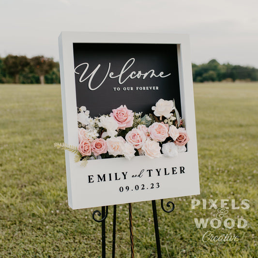 RENTAL Polaroid Style Flower Box Welcome Sign with Custom Lettering