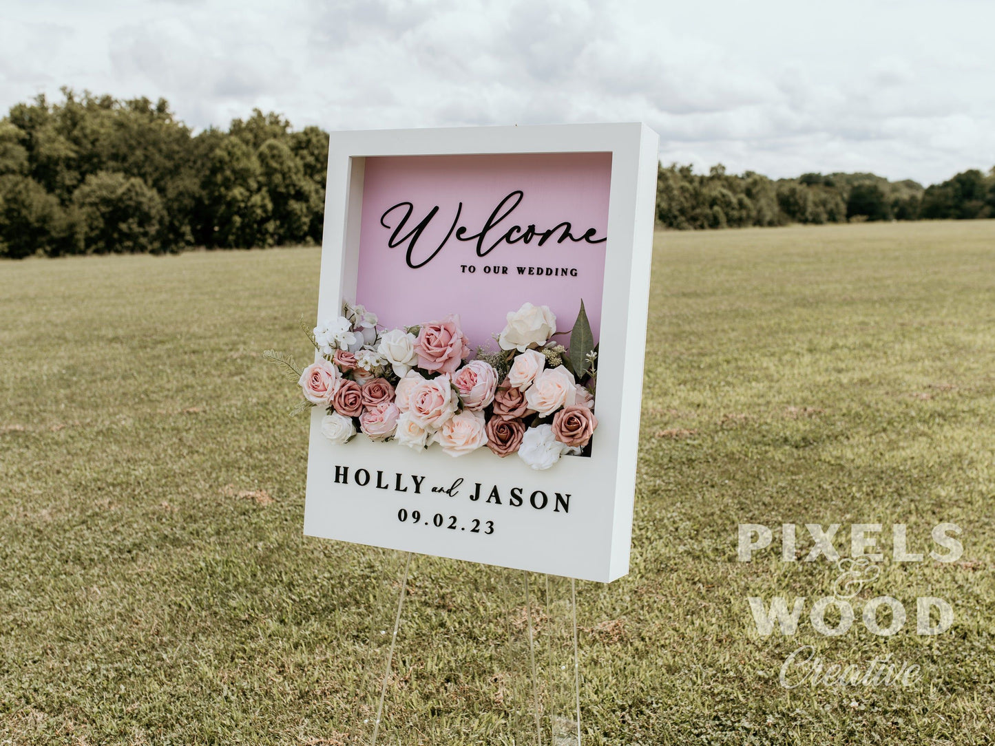Polaroid Style Flower Box Welcome Sign