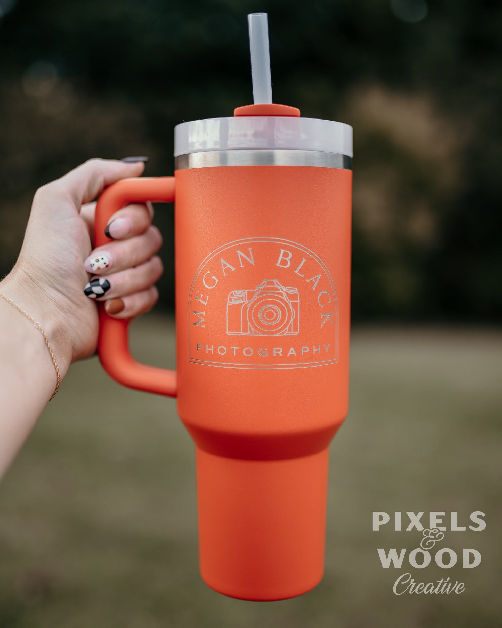 40oz Engraved Stanley Tumbler with Handle - Pixels and Wood Creative