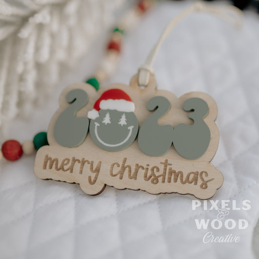 2023 Merry Christmas Smiley Face Ornament