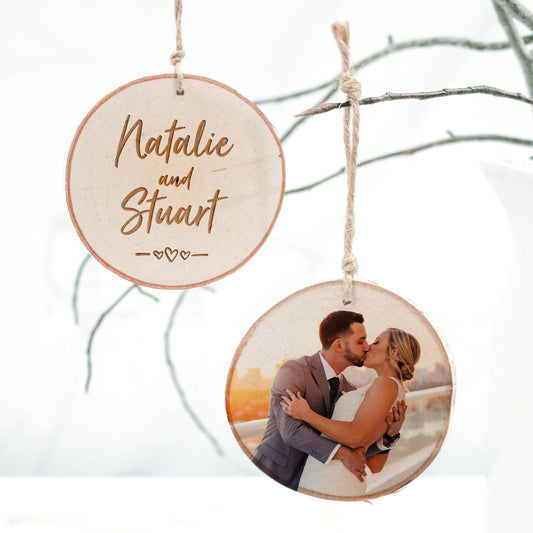 Couple's Names — Wood Slice Photo Ornament