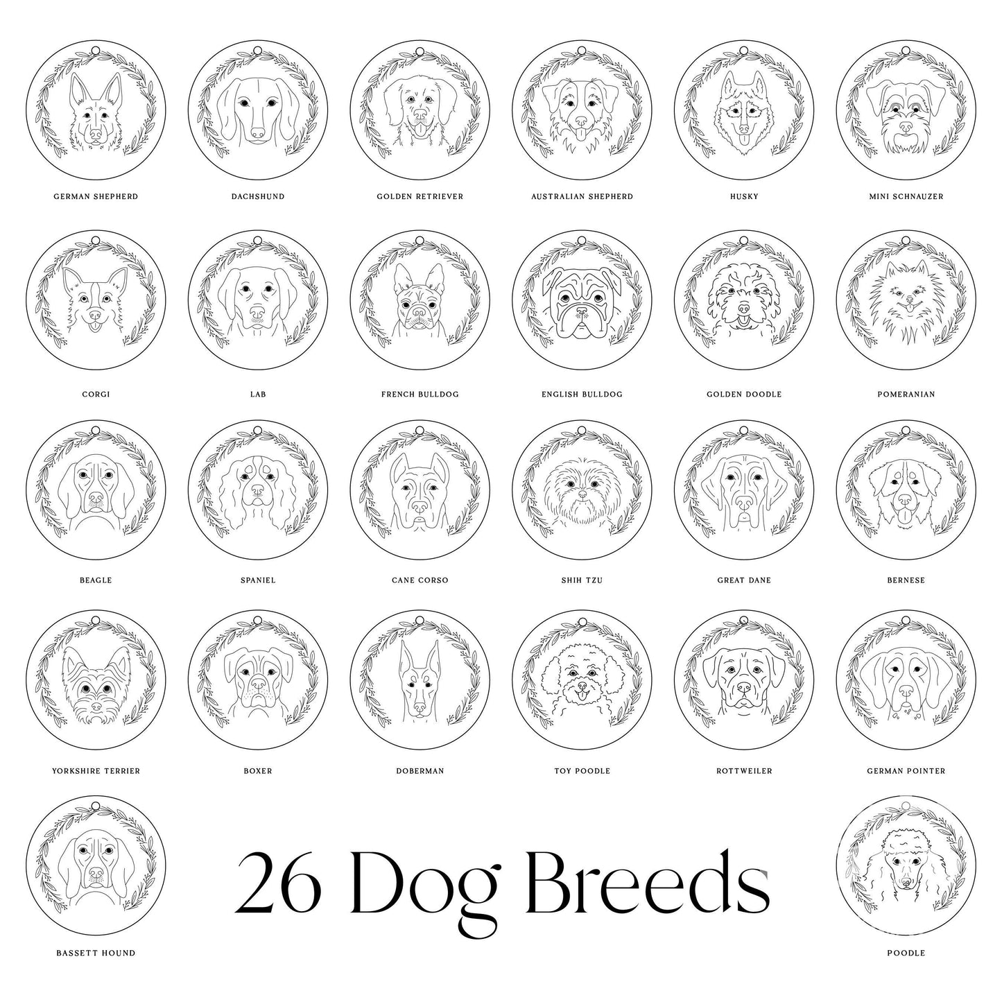 Dog Illustration Ornament- 26 breeds available
