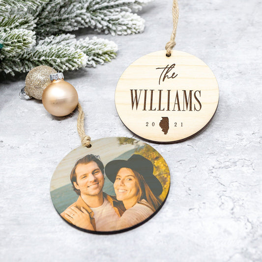 Family Name and State Photo Ornament