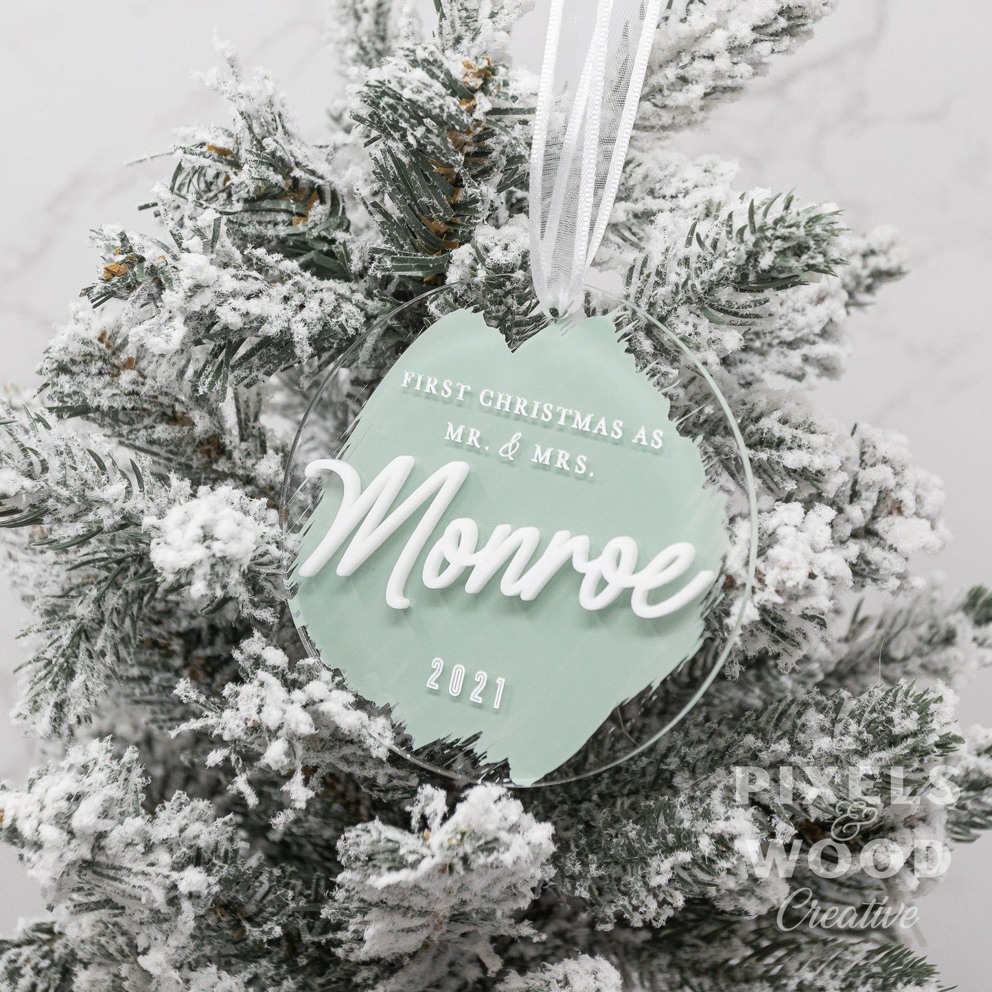3D First Christmas Married Personalized Acrylic Brushed Ornament