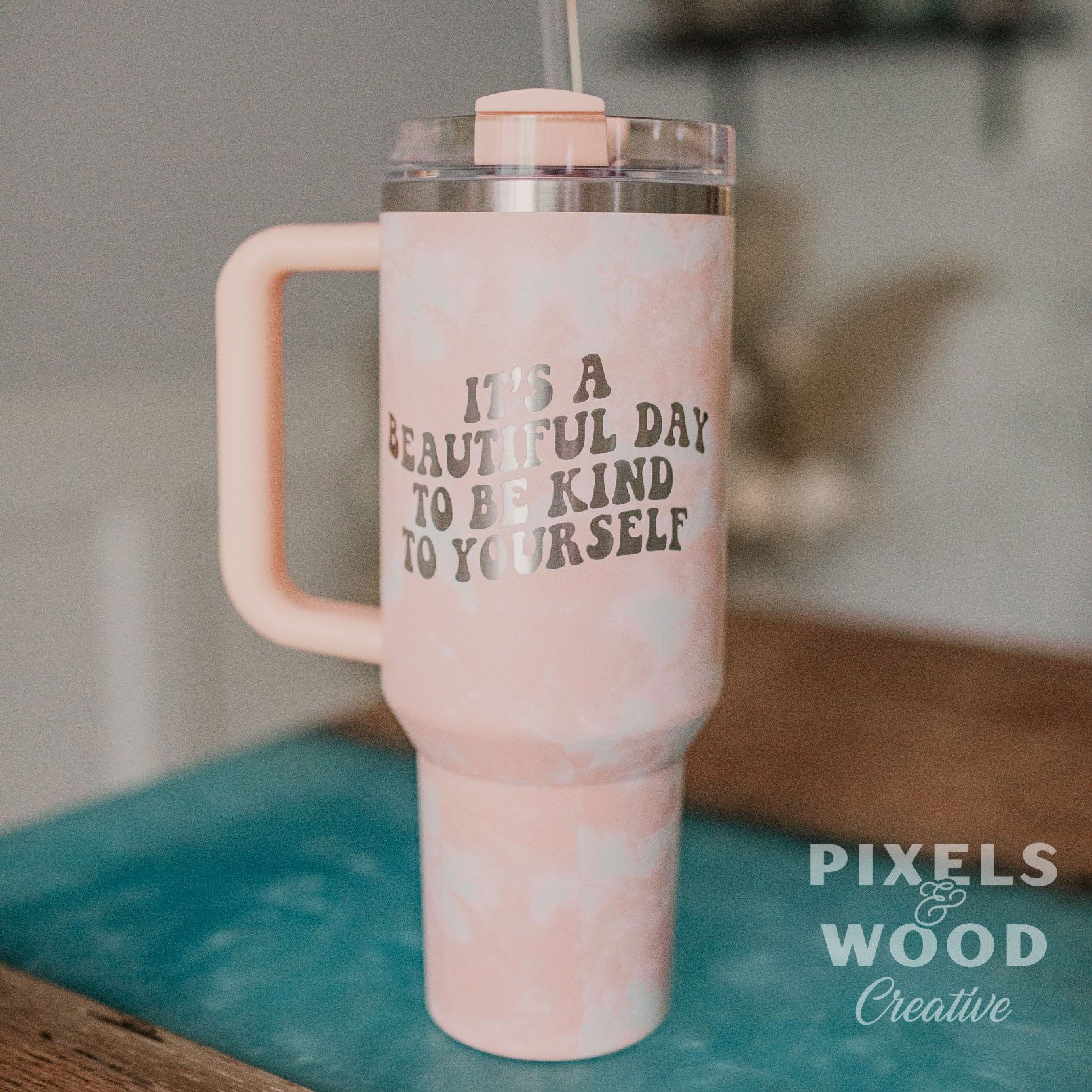 40oz Engraved Stanley Tumbler with Handle - Pixels and Wood Creative