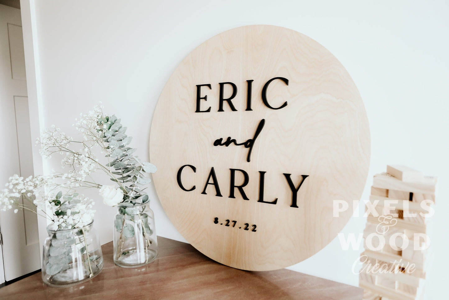 3D Round Wedding Couples Sign