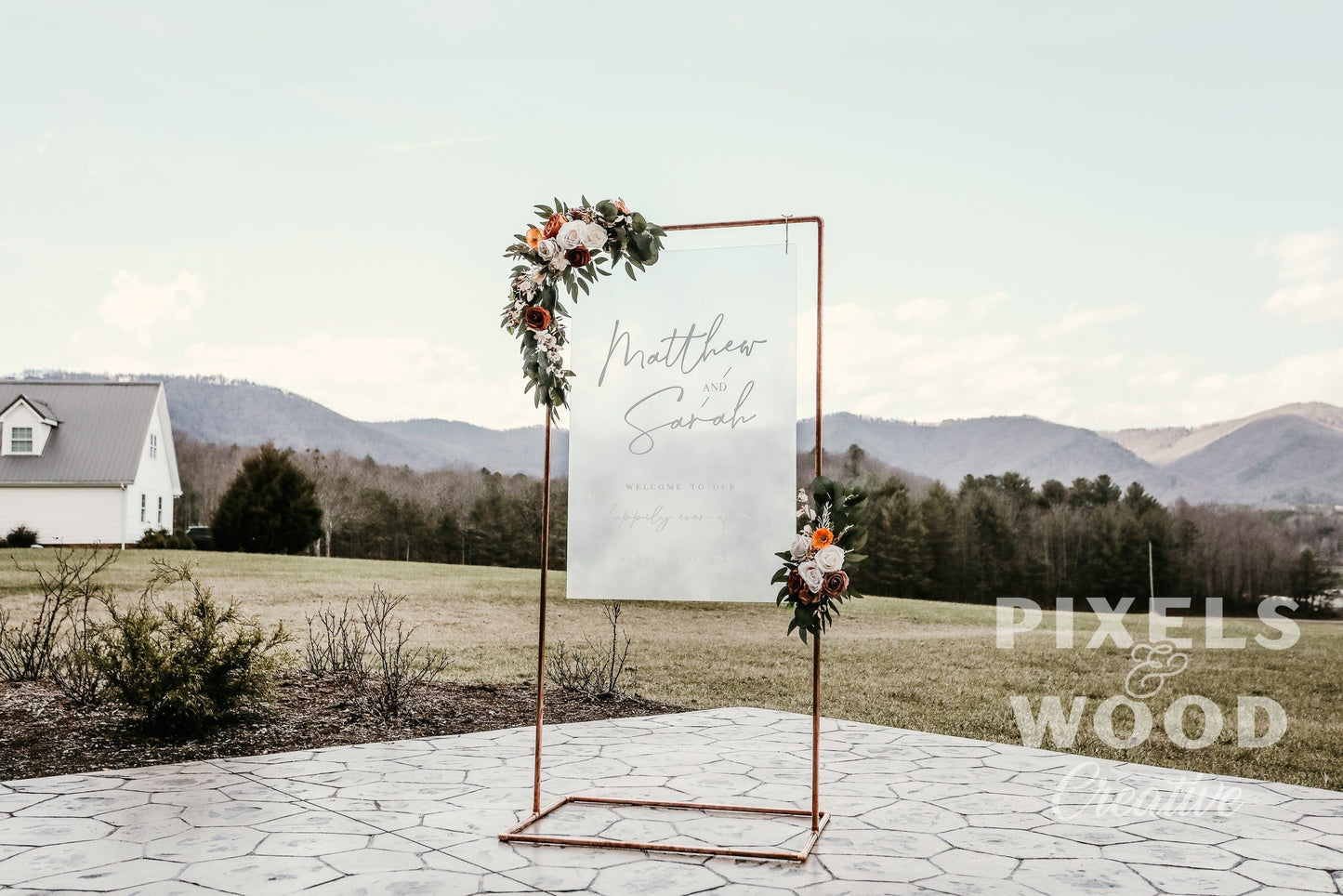 Hanging Acrylic Wedding Sign (with or without) Copper Stand