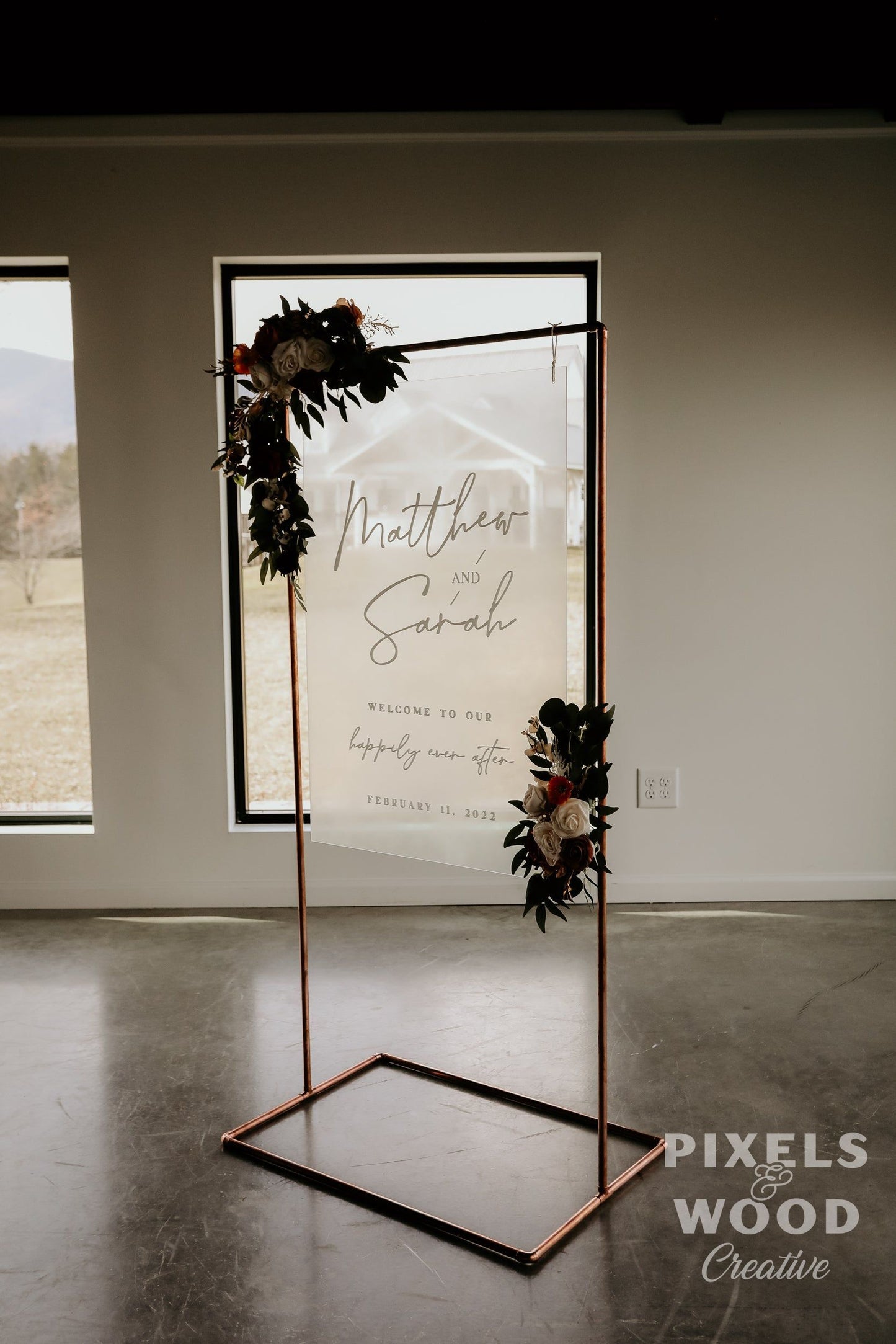 Hanging Acrylic Wedding Sign (with or without) Copper Stand
