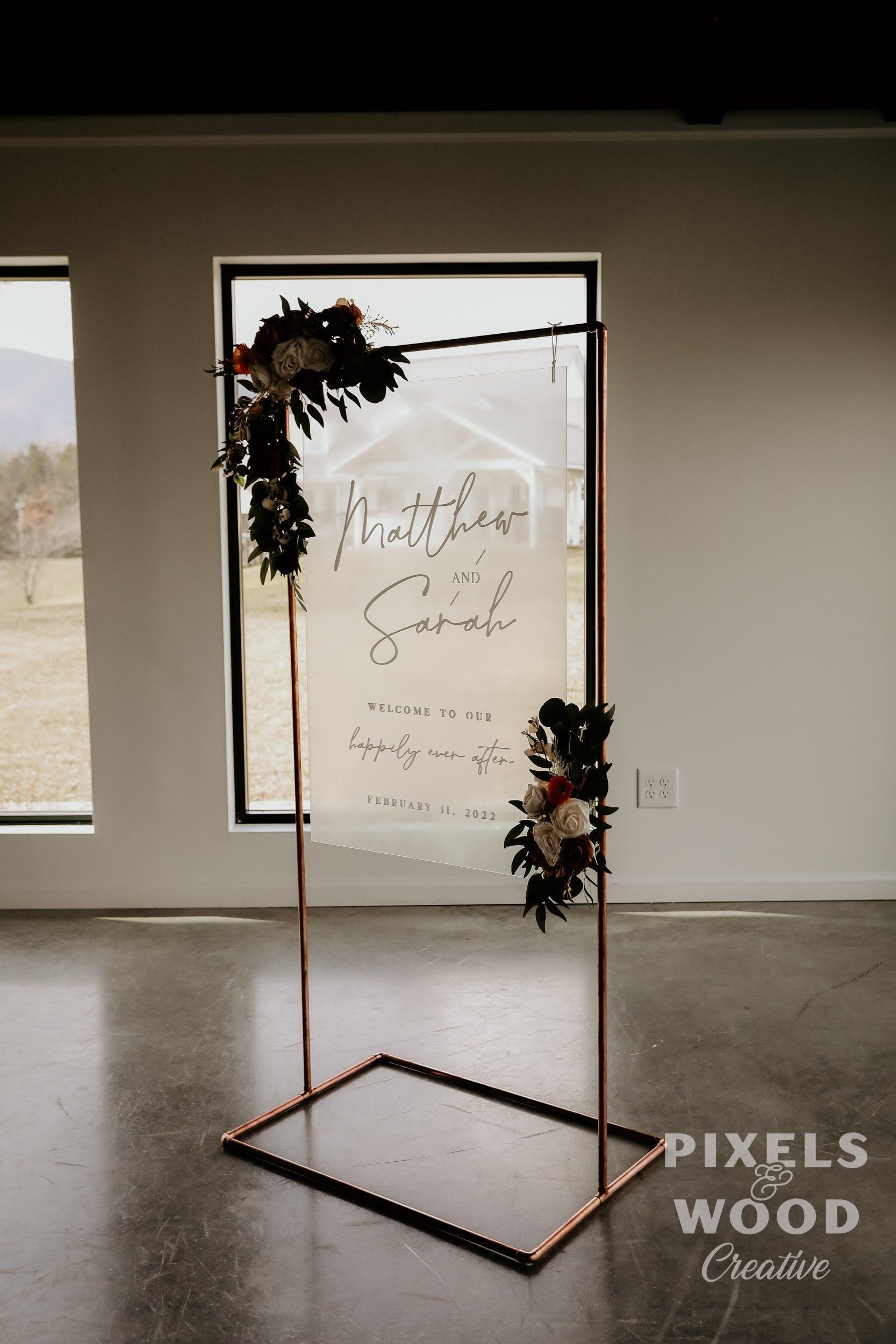 Hanging Acrylic Wedding Sign (with or without) Copper Stand – Pixels and  Wood