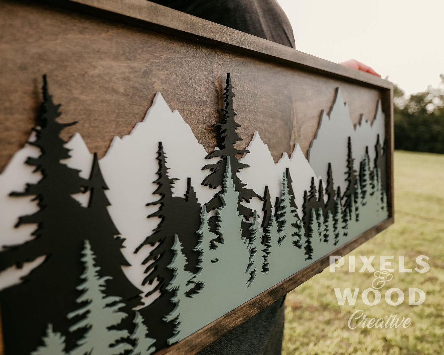 3D Mountains and Trees Landscape Wood Sign