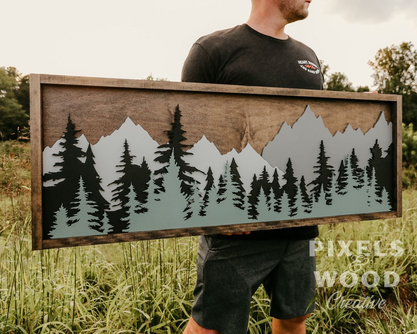 3D Mountains and Trees Landscape Wood Sign
